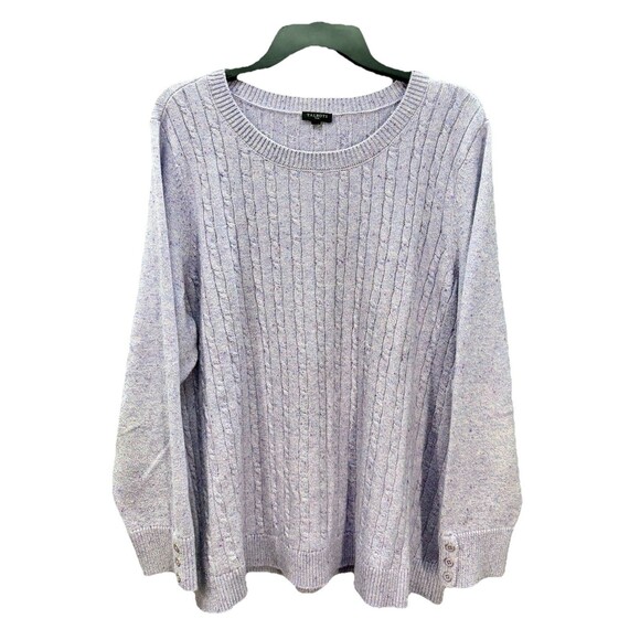Talbots Cable Knit Tweed Sweater Top Womens 2X Soft Purple Button Cuff Crewneck - Picture 2 of 8